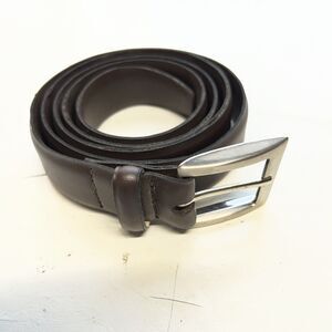 Brown Leather Belt Sz 44/46 Silver Tone Buckle USA Made VTG